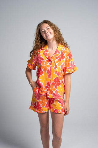 Korte mouw ruffle blouse - Sunset Bloom