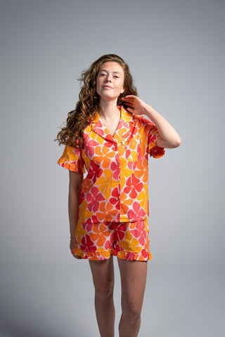 Korte mouw ruffle blouse - Sunset Bloom
