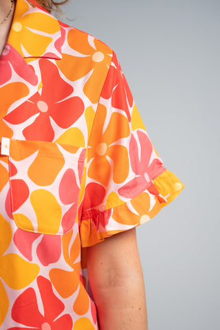 Korte mouw ruffle blouse - Sunset Bloom