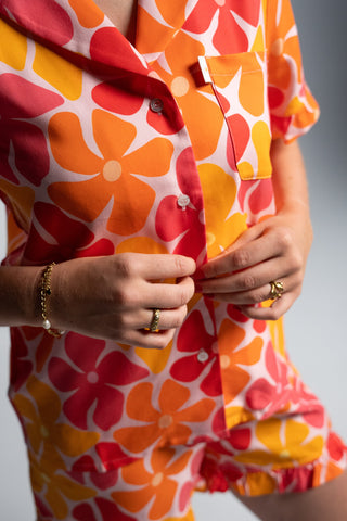Korte mouw ruffle blouse - Sunset Bloom