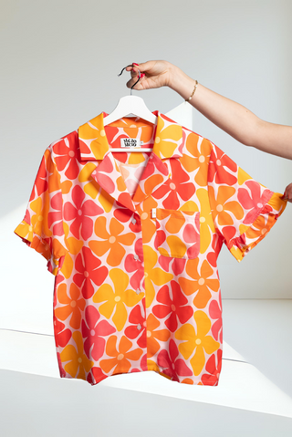 Korte mouw ruffle blouse - Sunset Bloom