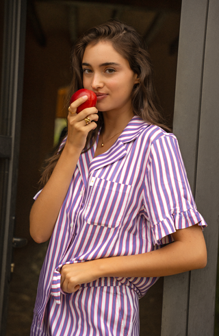 Korte mouw ruffle blouse - Berry Breeze