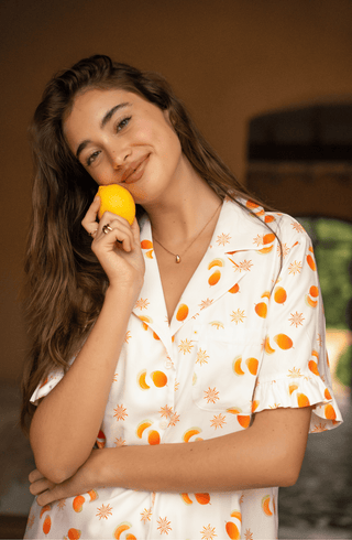 Korte mouw ruffle blouse - Orange Dream